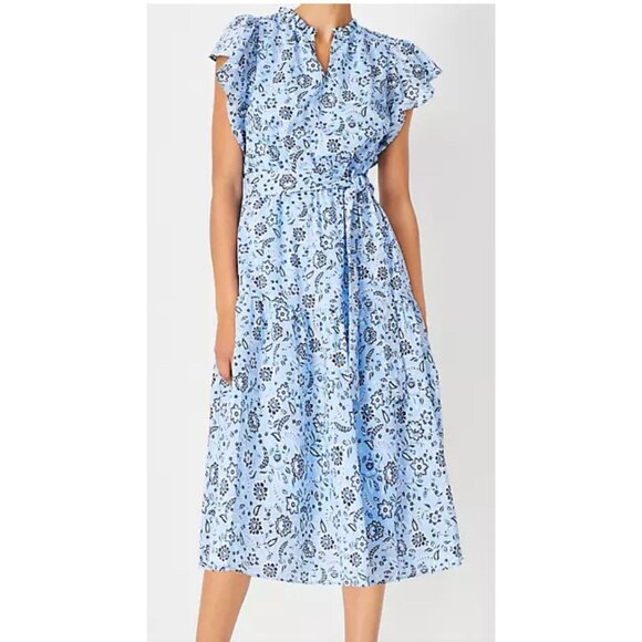 Ann Taylor Dresses & Skirts - ANN TAYLOR floral flutter sleeve Boho dress size 14 new $135 blue cottagecore